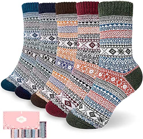 5 Pack Thick Knit Vintage Winter Warm Cozy Crew Socks Gifts With Box